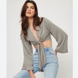 Dynamite Maeve Tie-Front Crop Satin Shirt